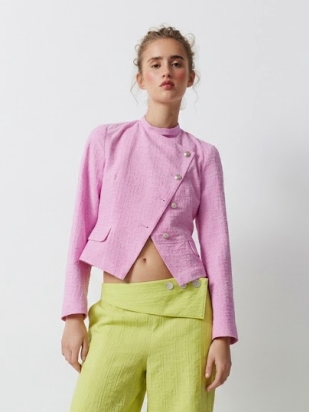 NWT Zara Woman Bloggers Fav 100% COTTON DOUBLE BREASTED BLAZER Buttons Size M